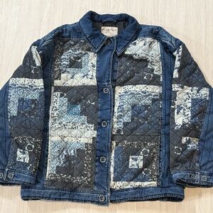 We The Free Patchwork Denim Jacket - Blue and Black Size L